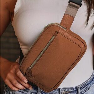 Adjustable Mini PU Brown Crossbody Bag